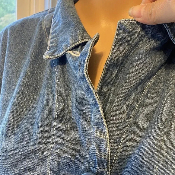 VTG Y2K Women’s Oversized M-XL TUDOR COURT Cotton Blue Denim Shirt Jacket Pocket - Picture 9 of 10